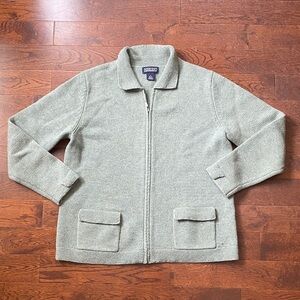 Lands’ End 100% Sage Green Lambswool Zip Sweater Jacket Women’s Size Medium